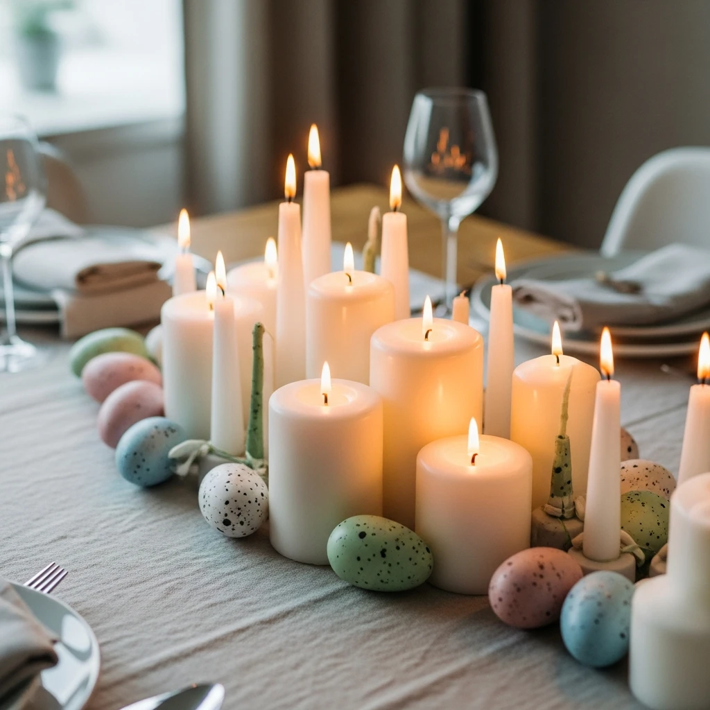 Candles and Egg Clusters - 50 Budget-Friendly Easter Table Decor Ideas That Look High End