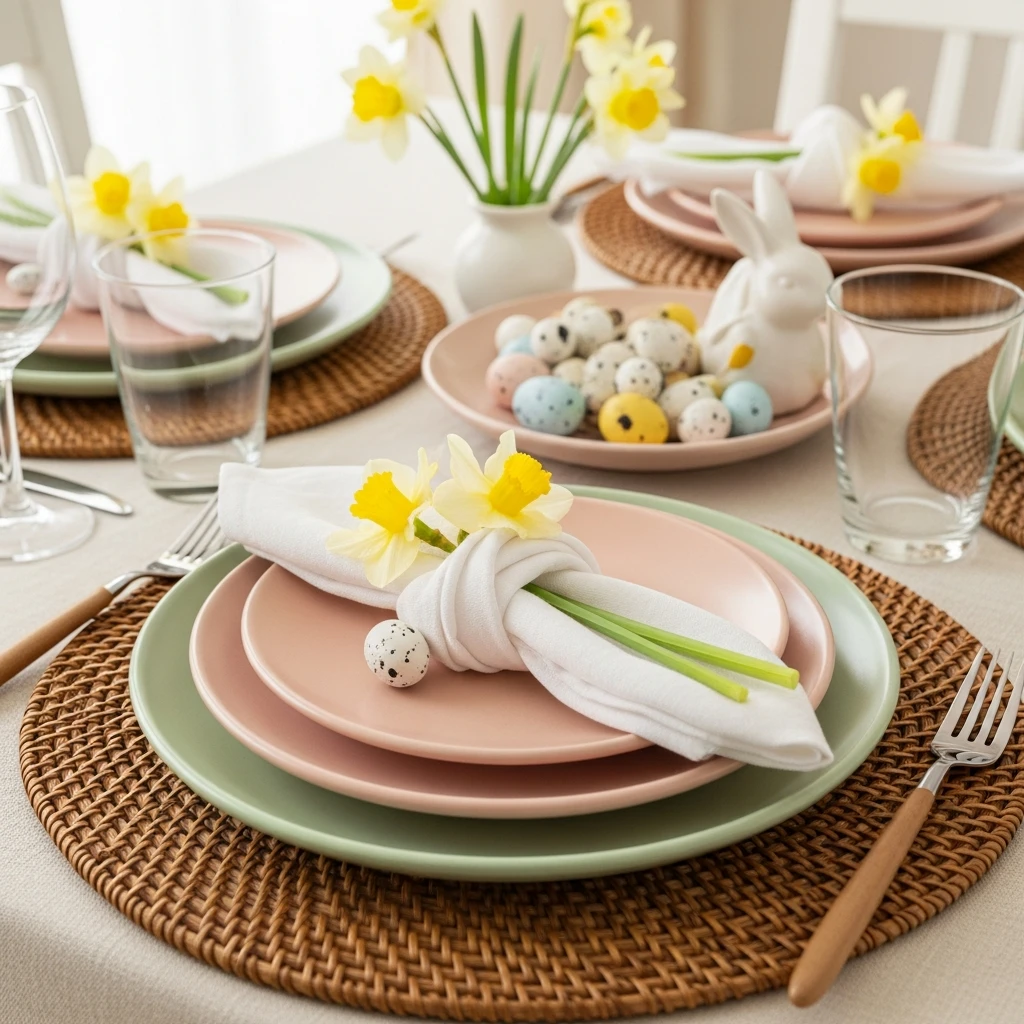 Rattan or Woven Placemats - 50 Budget-Friendly Easter Table Decor Ideas That Look High End