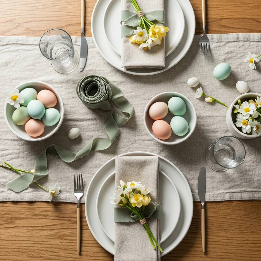 Earthy Neutrals with Pastels - 50 Budget-Friendly Easter Table Decor Ideas That Look High End
