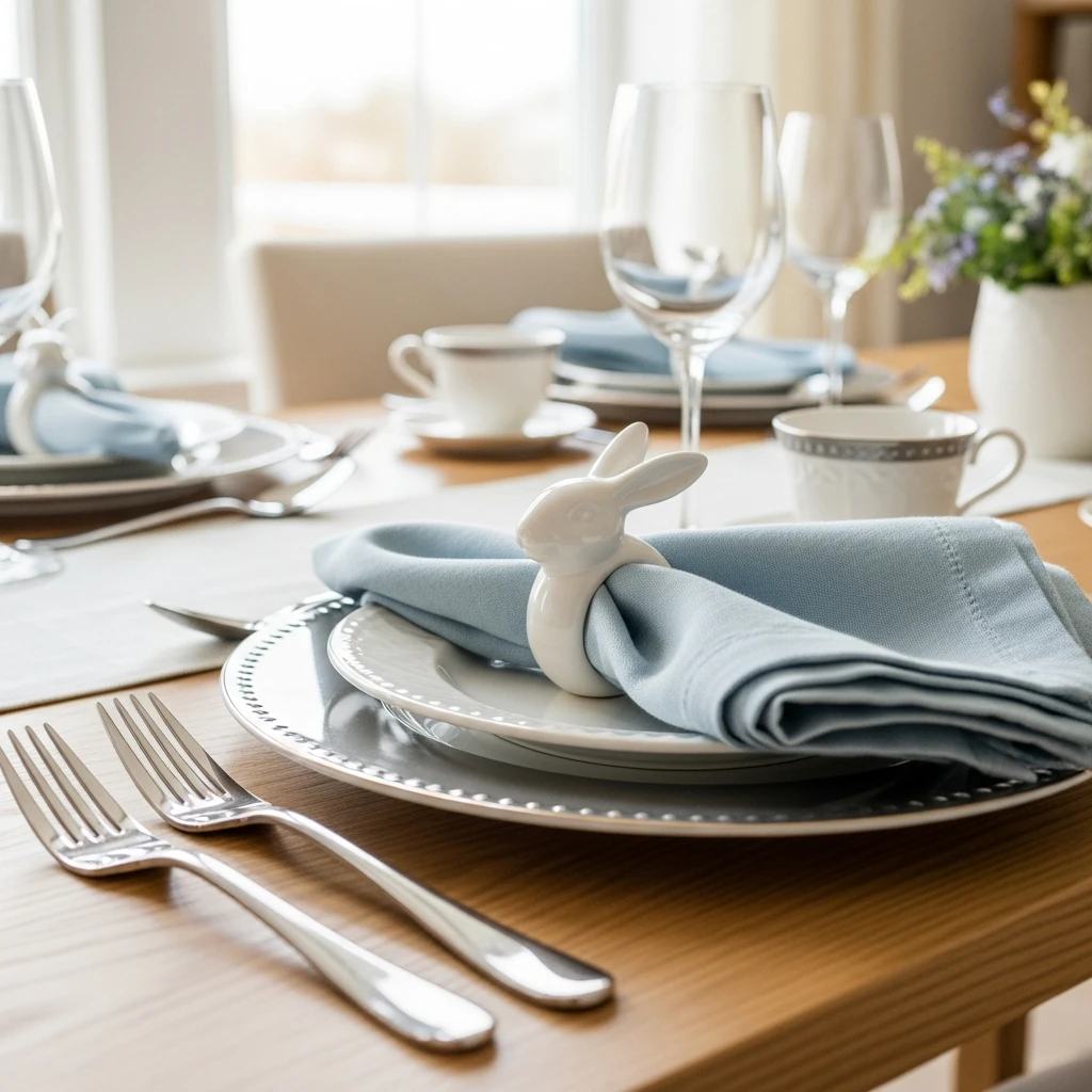 Linen Napkins with Egg Rings - 50 Budget-Friendly Easter Table Decor Ideas That Look High End