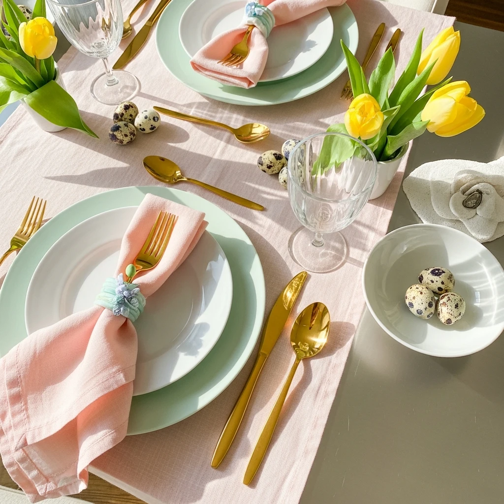 Gold or Metallic Cutlery - 50 Budget-Friendly Easter Table Decor Ideas That Look High End
