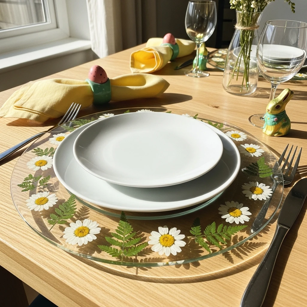 Pressed Flower Chargers - 50 Budget-Friendly Easter Table Decor Ideas That Look High End