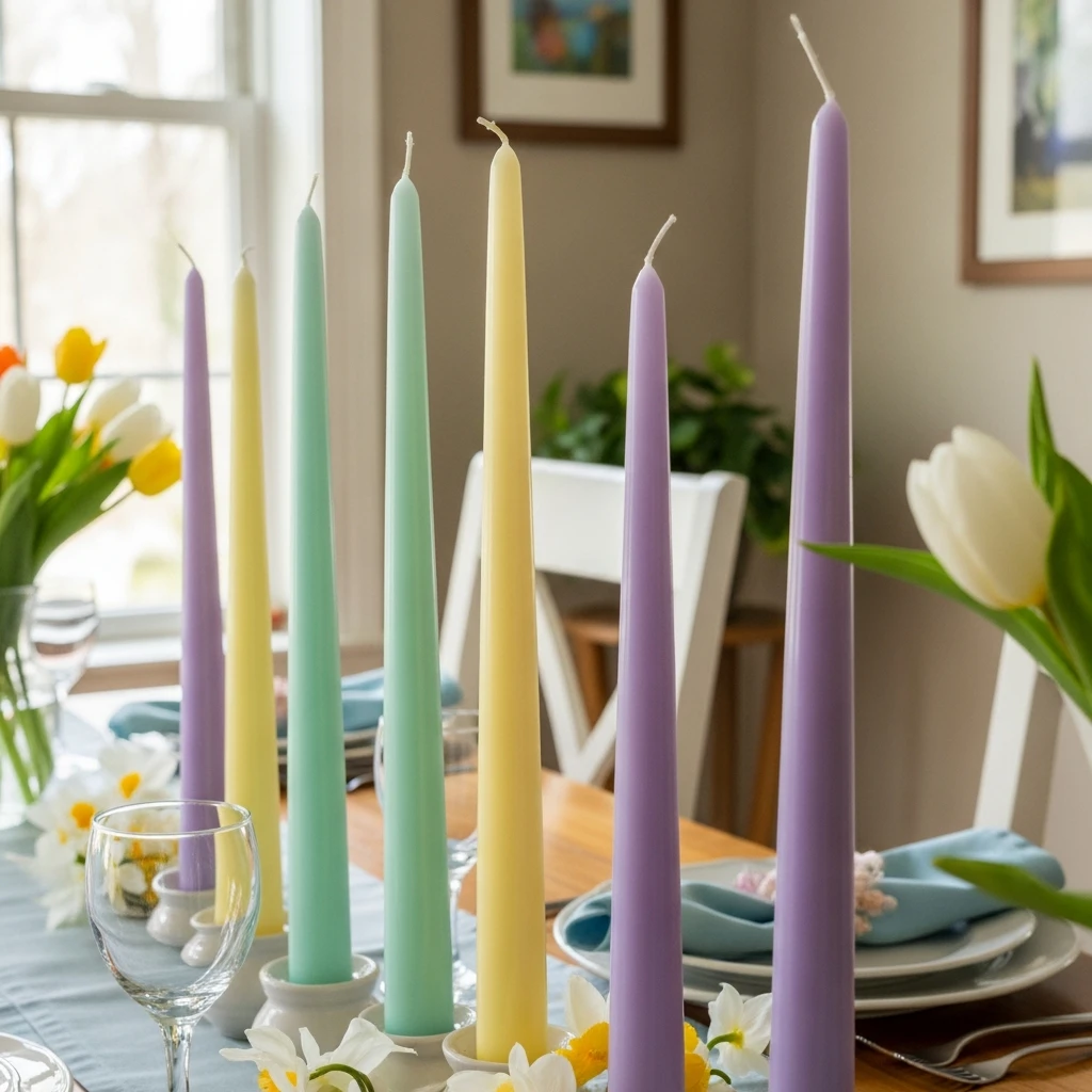 Colorful Taper Candles - 50 Budget-Friendly Easter Table Decor Ideas That Look High End