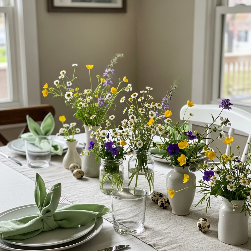 Wildflower Arrangements - 50 Budget-Friendly Easter Table Decor Ideas That Look High End