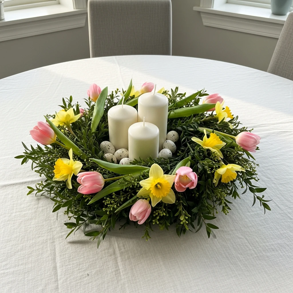 Floral Wreath Centerpiece - 50 Budget-Friendly Easter Table Decor Ideas That Look High End