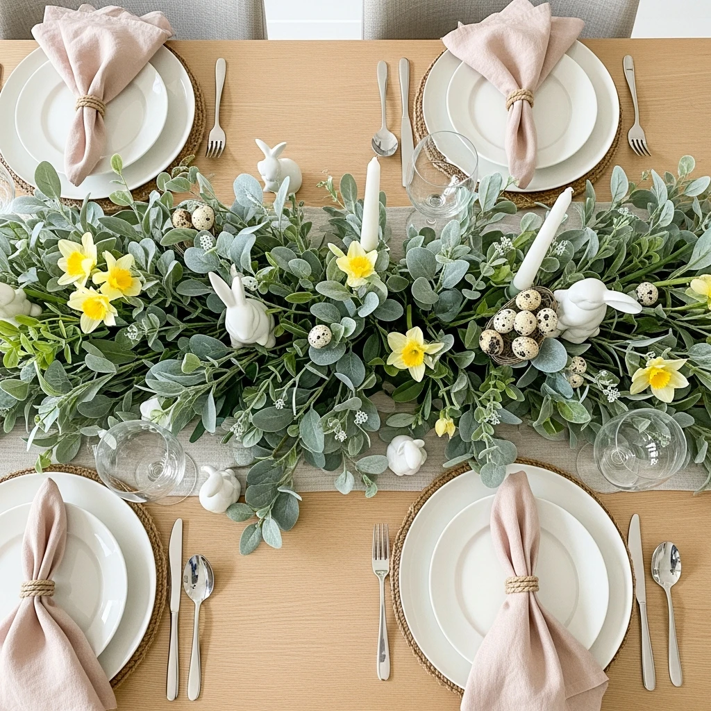 Greenery Table Runner - 50 Budget-Friendly Easter Table Decor Ideas That Look High End