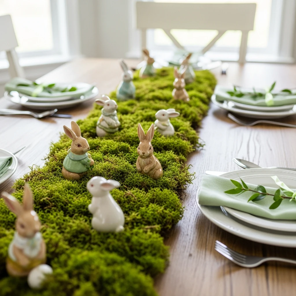 Moss and Bunny Theme - 50 Budget-Friendly Easter Table Decor Ideas That Look High End