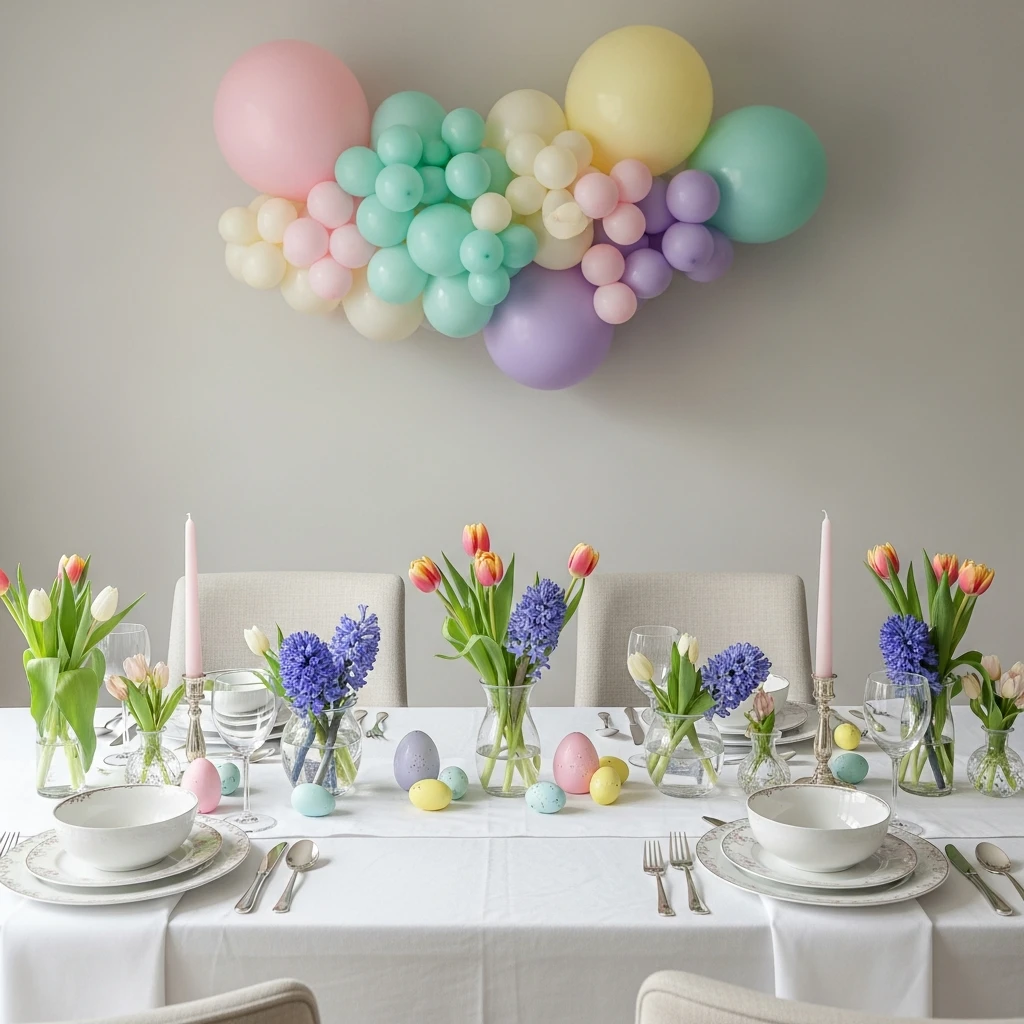 Pastel Balloon Backdrop - 50 Budget-Friendly Easter Table Decor Ideas That Look High End