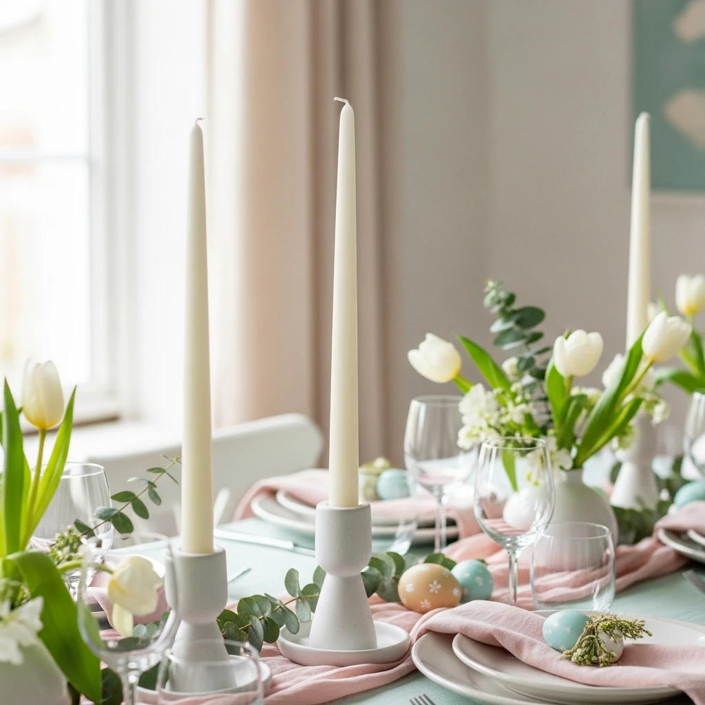 Tall Taper Candles - 50 Budget-Friendly Easter Table Decor Ideas That Look High End