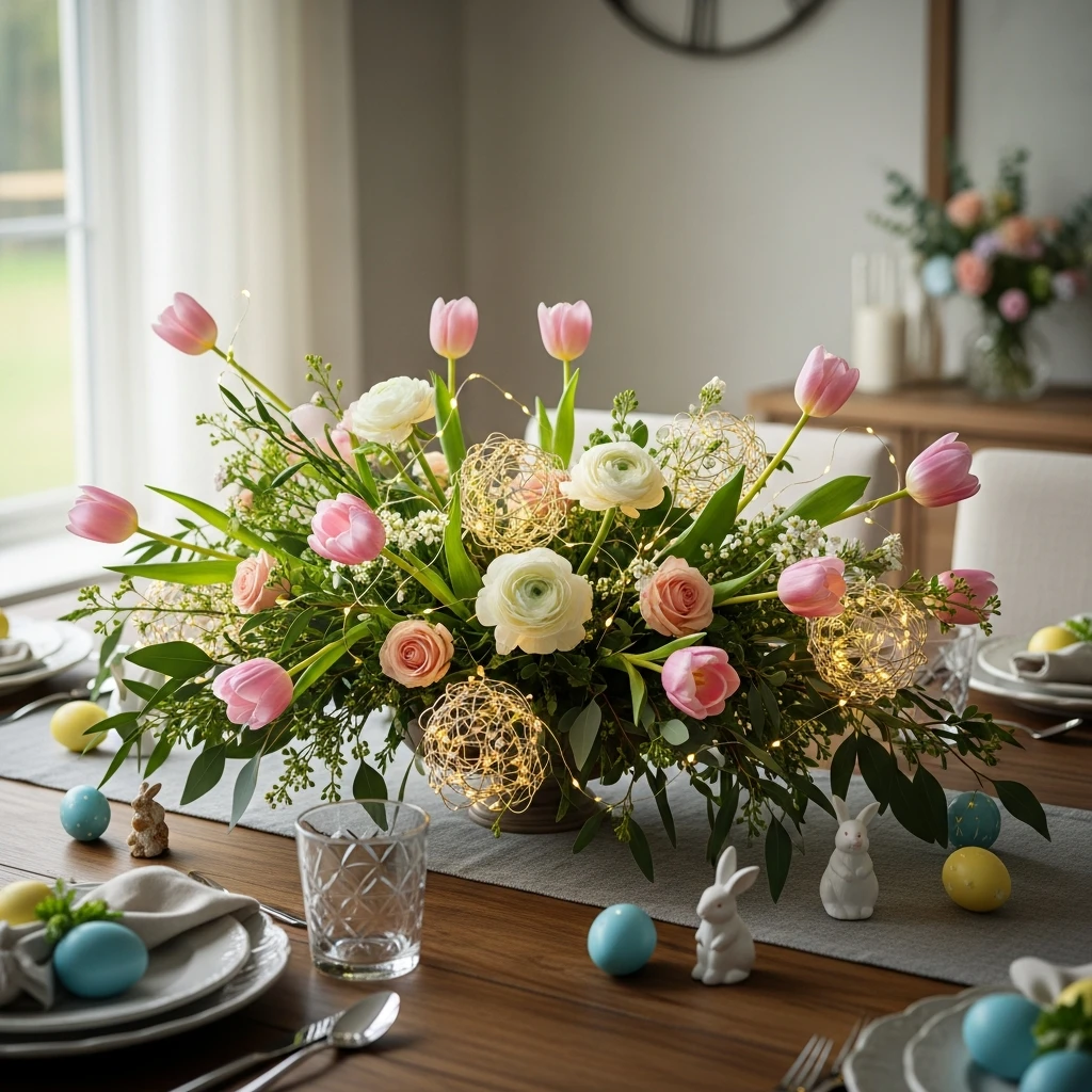 Fairy Lights Centerpiece - 50 Budget-Friendly Easter Table Decor Ideas That Look High End