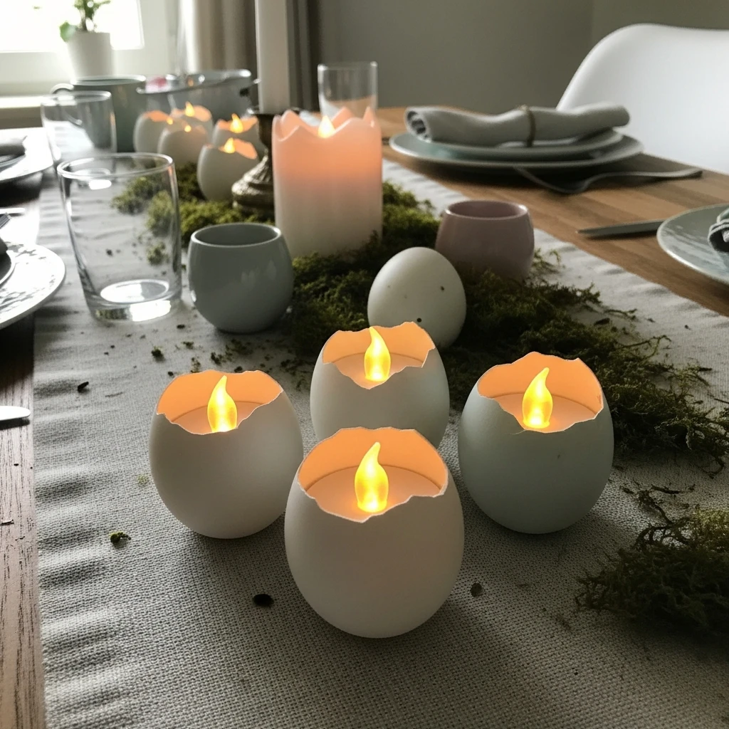 Tealights in Eggshells - 50 Budget-Friendly Easter Table Decor Ideas That Look High End