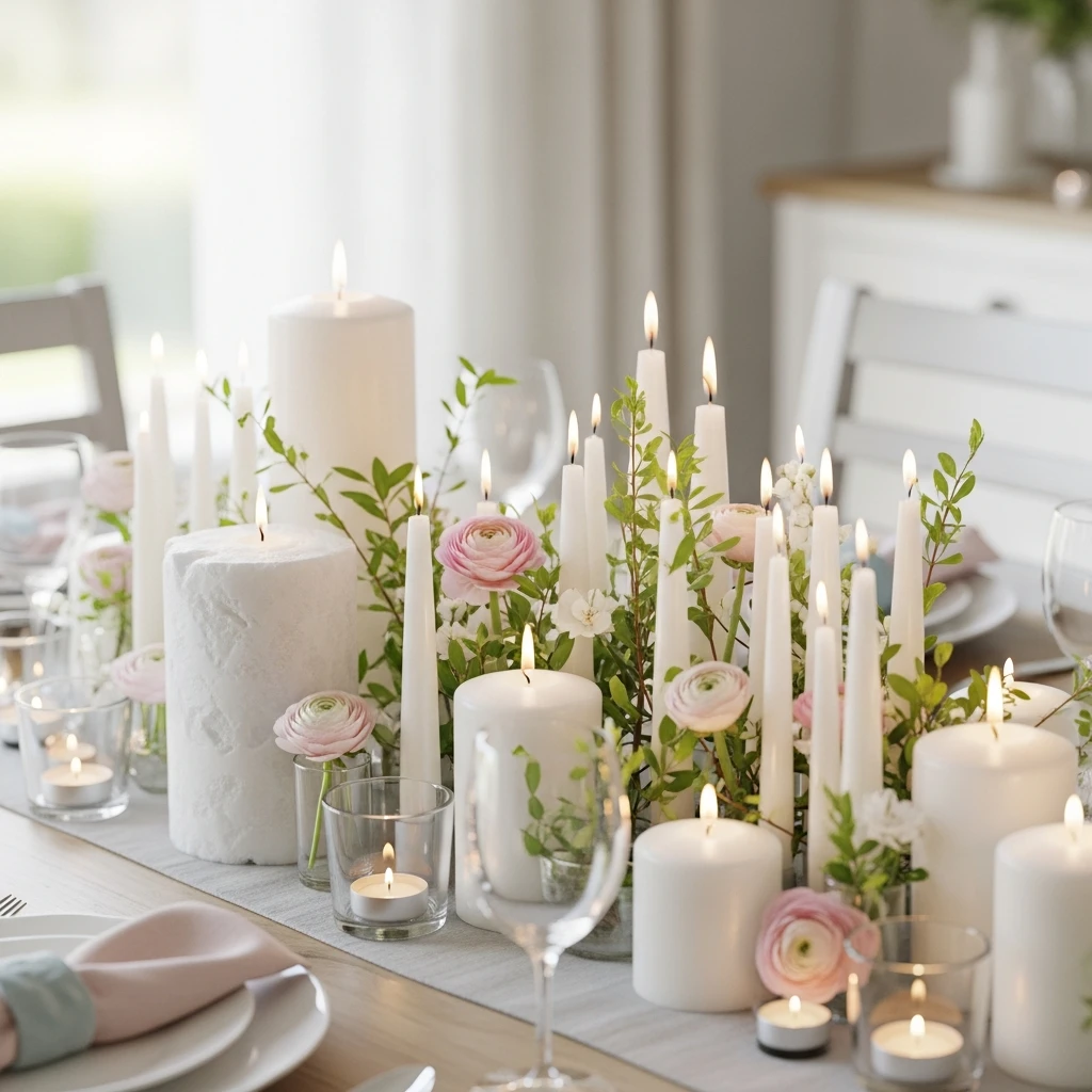 Candle Clusters with Florals - 50 Budget-Friendly Easter Table Decor Ideas That Look High End
