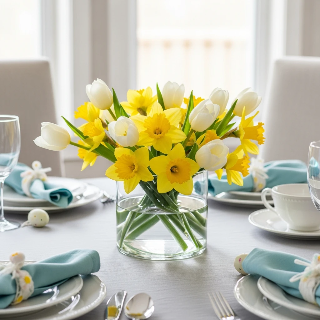 Low Fresh Flower Centerpiece - 50 Budget-Friendly Easter Table Decor Ideas That Look High End