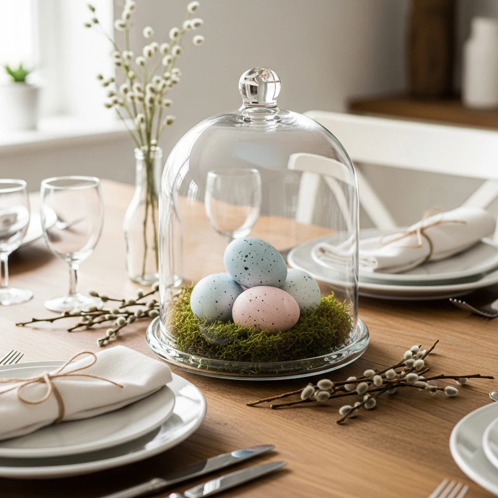 Eggs Under Glass Cloche - 50 Budget-Friendly Easter Table Decor Ideas That Look High End
