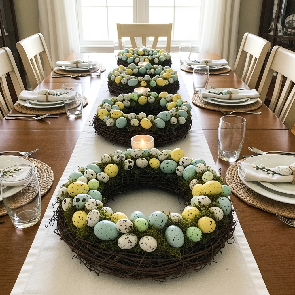 Flat Egg Wreath Centerpiece - 50 Budget-Friendly Easter Table Decor Ideas That Look High End