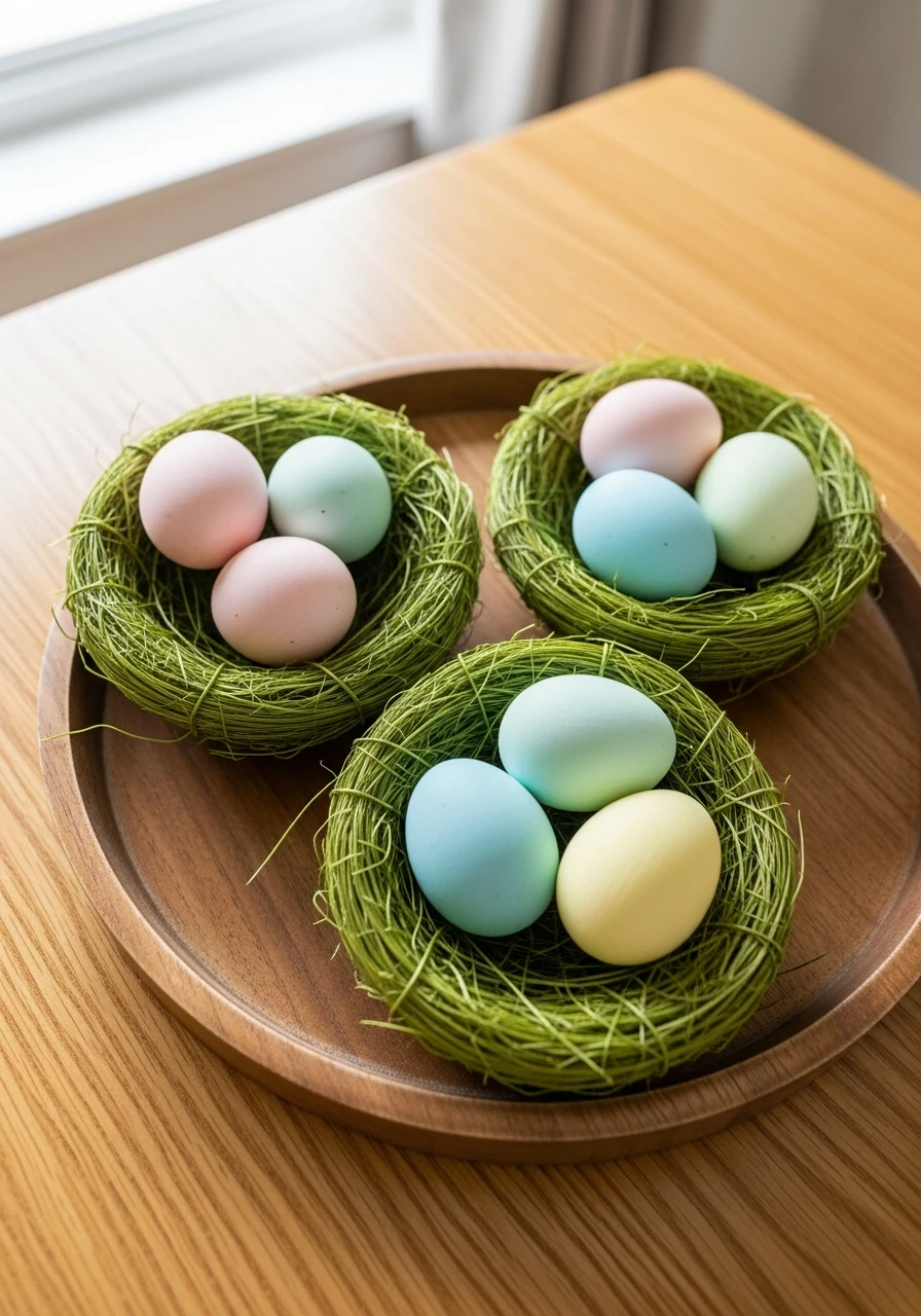 Pastel Eggs In Grass Nests - 50 Easy Easter Tray Decor Ideas for a Stylish Spring Centerpiece