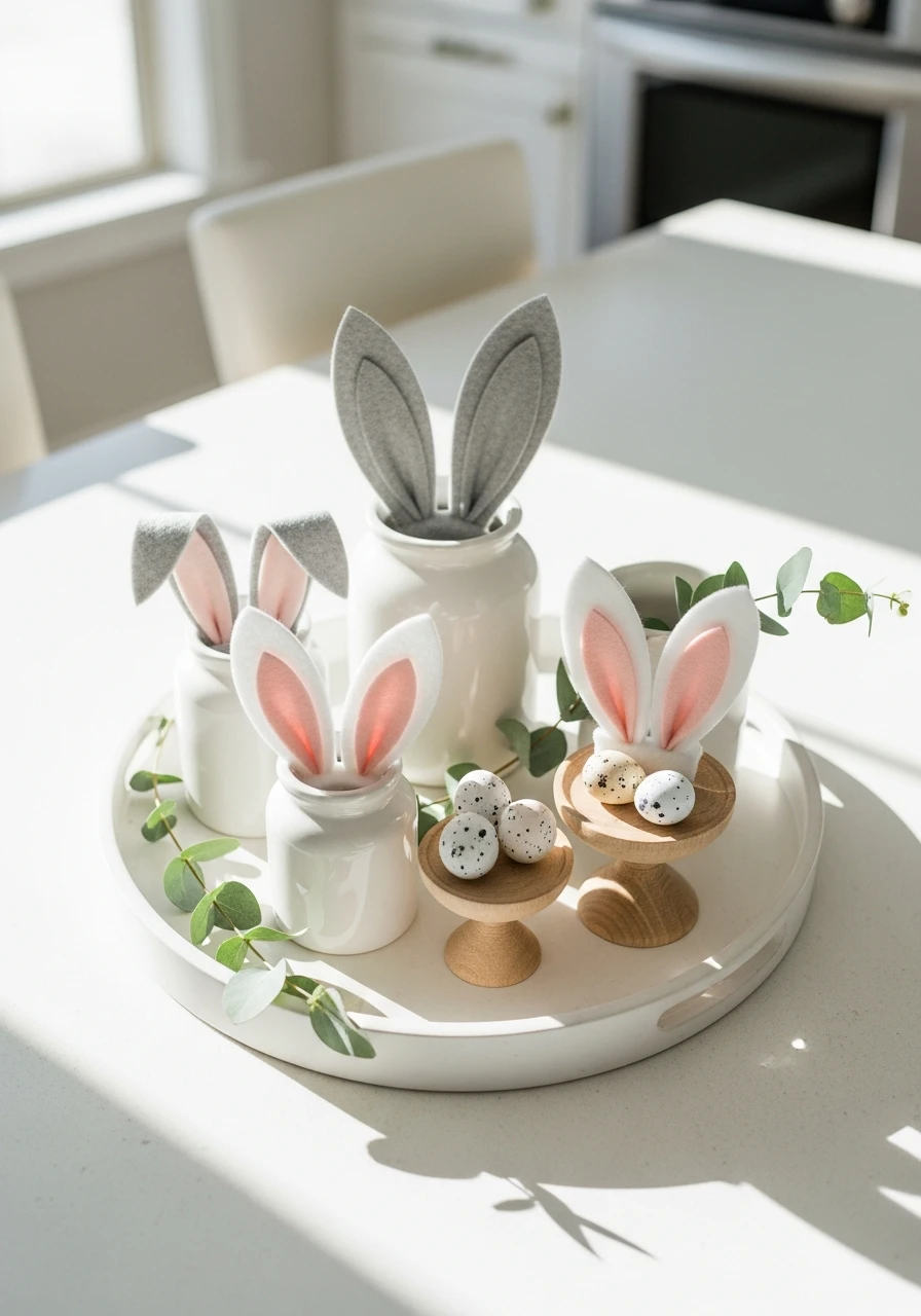 Felt Bunny Ear Accents - 50 Easy Easter Tray Decor Ideas for a Stylish Spring Centerpiece