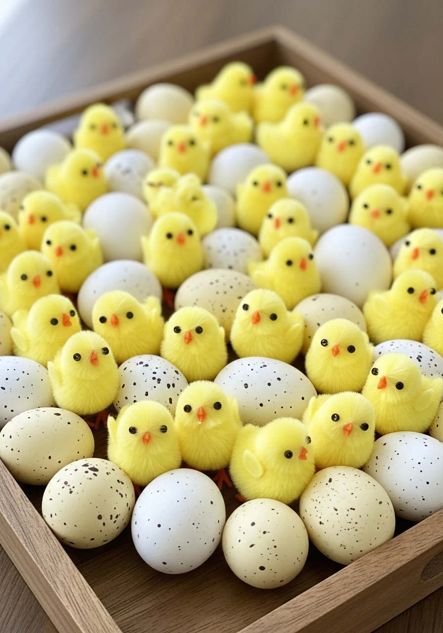 Baby Chick Figures with Eggs - 50 Easy Easter Tray Decor Ideas for a Stylish Spring Centerpiece