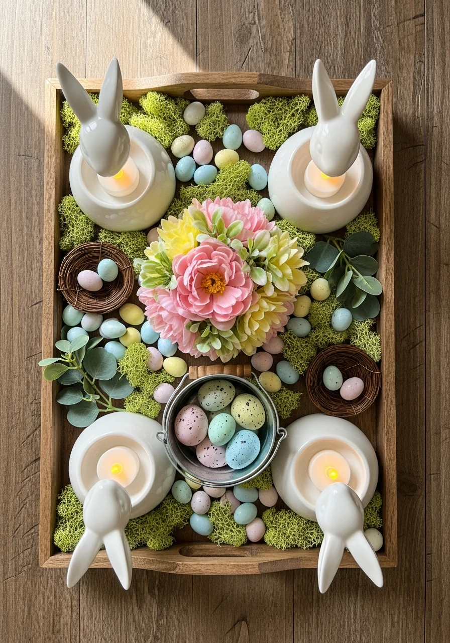 Bunny-Shaped Tea Light Holders - 50 Easy Easter Tray Decor Ideas for a Stylish Spring Centerpiece