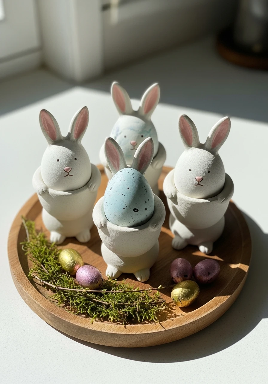 Hand-Painted Bunny Egg Cups - 50 Easy Easter Tray Decor Ideas for a Stylish Spring Centerpiece