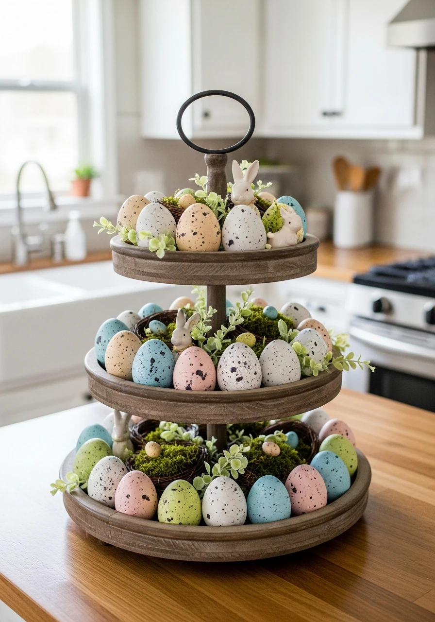 Tiered Tray Egg Clusters - 50 Easy Easter Tray Decor Ideas for a Stylish Spring Centerpiece