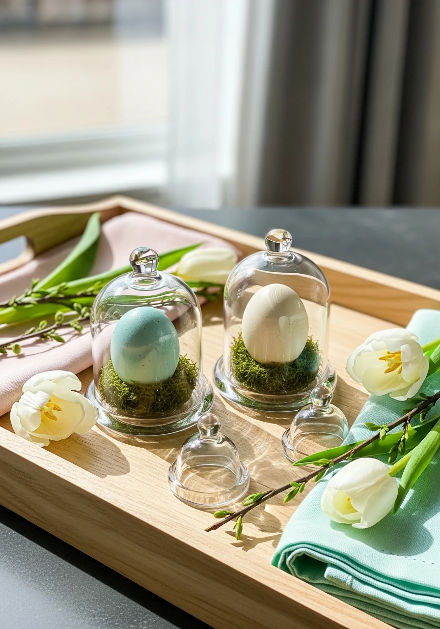 Eggs Under Mini Cloches - 50 Easy Easter Tray Decor Ideas for a Stylish Spring Centerpiece