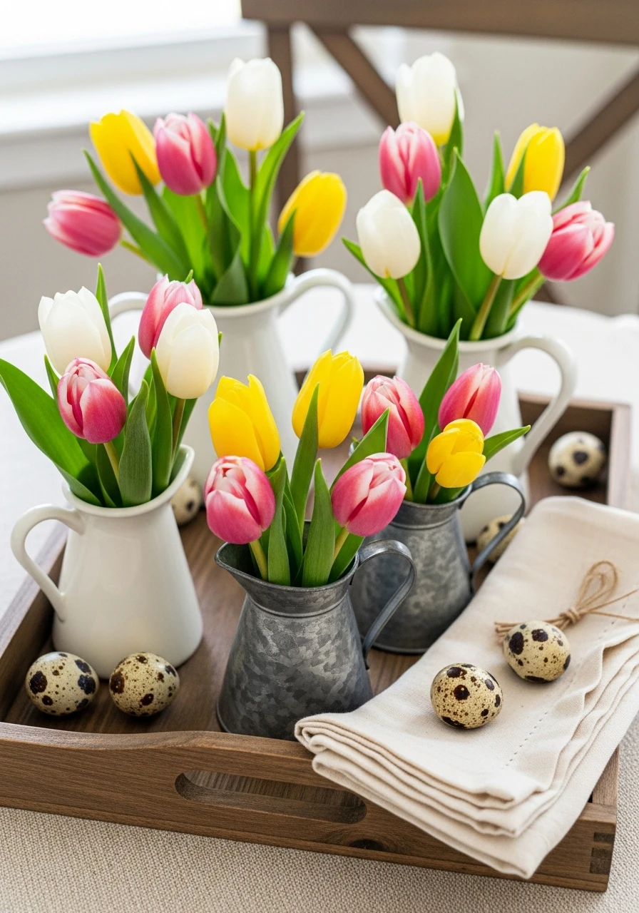 Mini Tulip Pitchers - 50 Easy Easter Tray Decor Ideas for a Stylish Spring Centerpiece