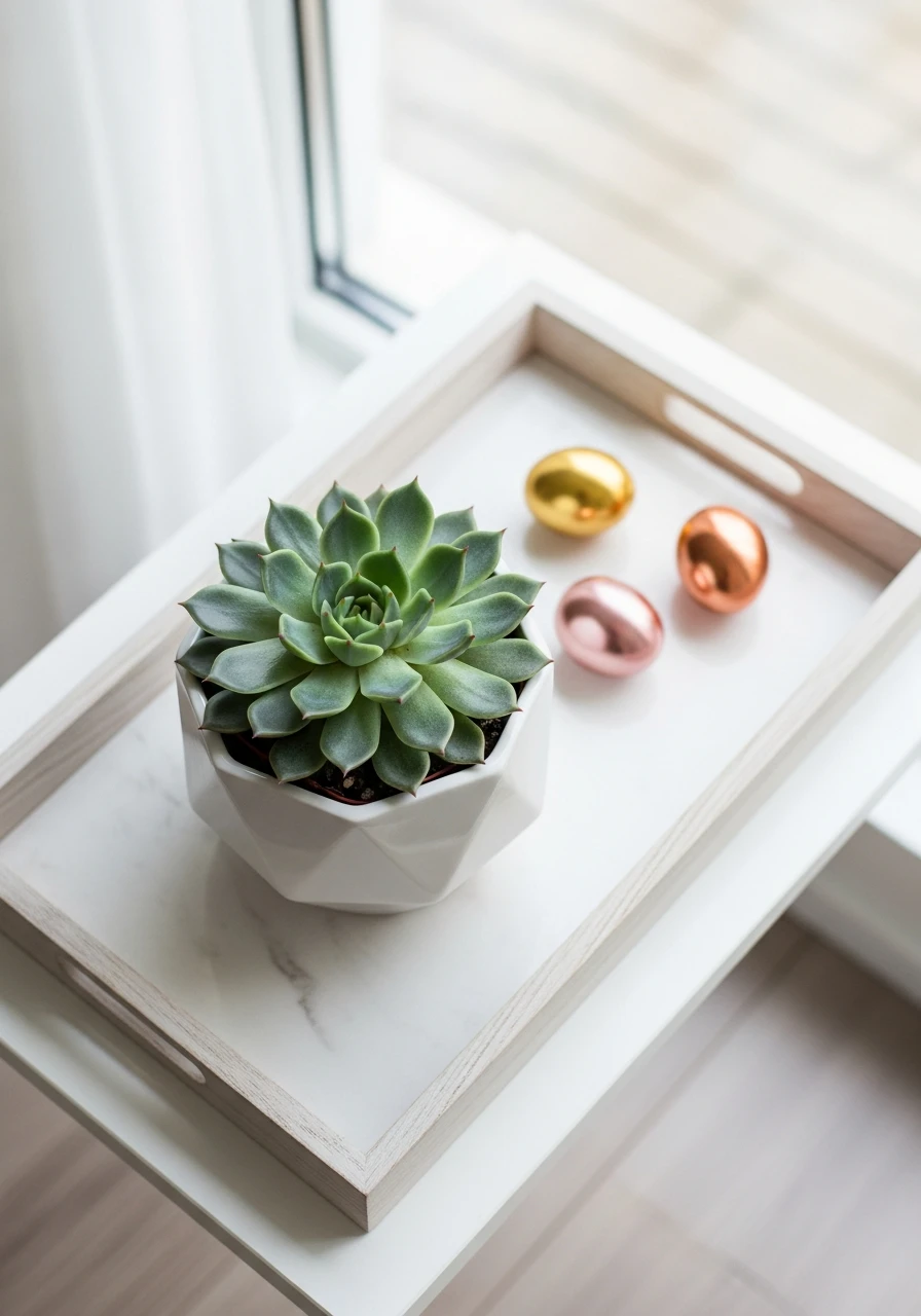 Succulent With Easter Accents - 50 Easy Easter Tray Decor Ideas for a Stylish Spring Centerpiece