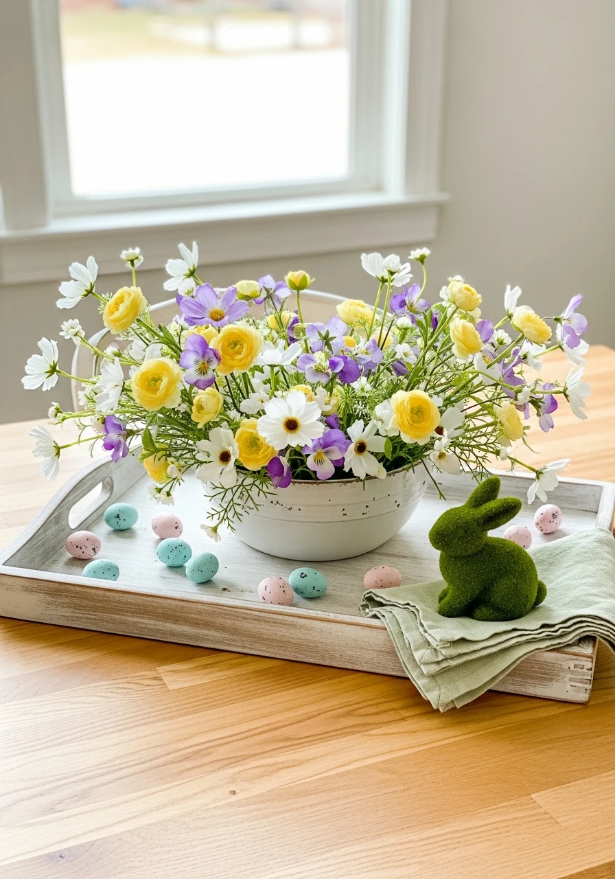 Wildflower Bowl Arrangement - 50 Easy Easter Tray Decor Ideas for a Stylish Spring Centerpiece