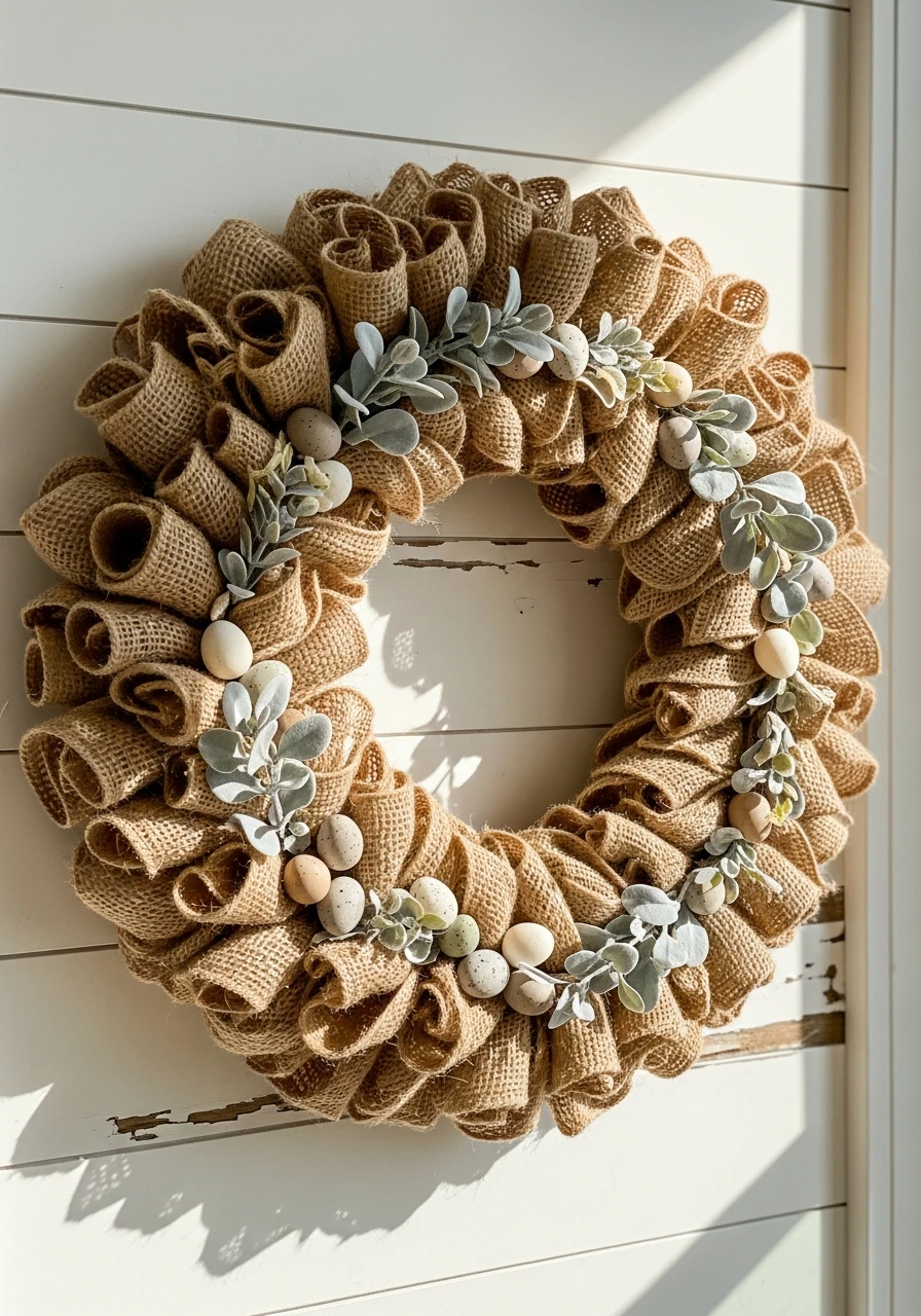 Rustic Burlap Easter Wreath - 50 Farmhouse Easter Decor Ideas That Look High-End
