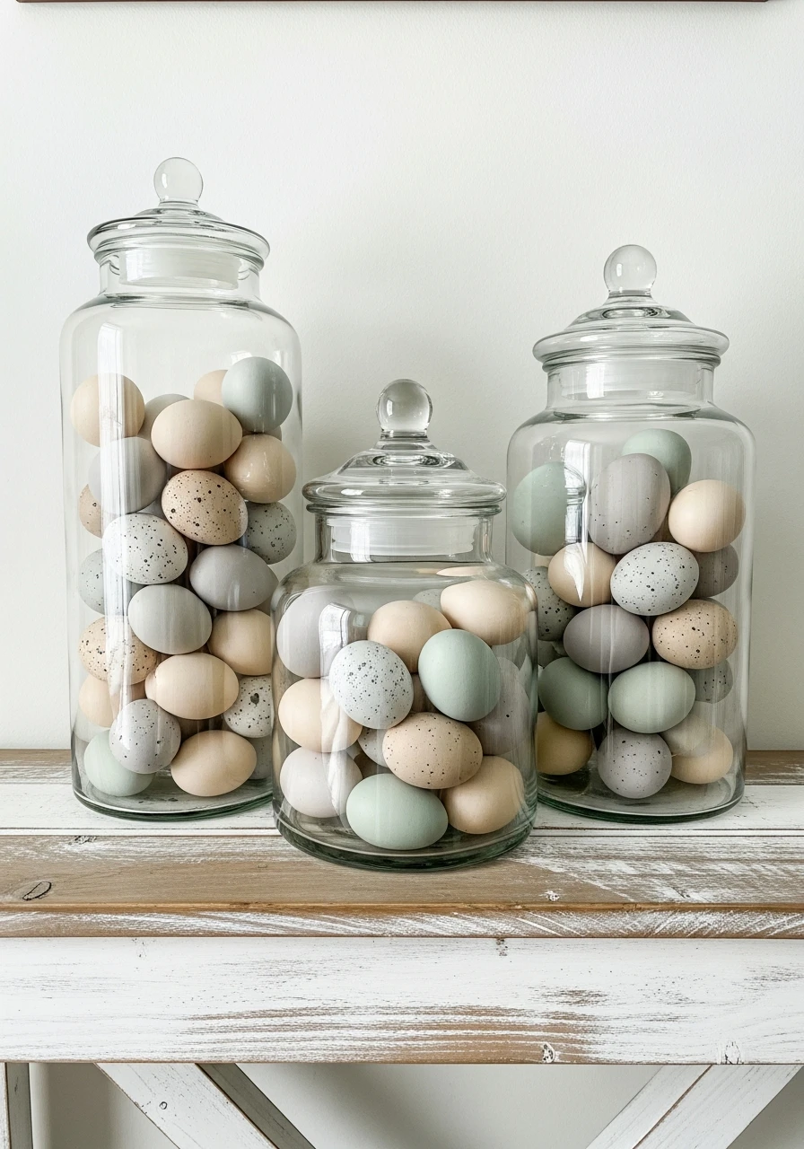 Apothecary Jar Egg Display - 50 Farmhouse Easter Decor Ideas That Look High-End