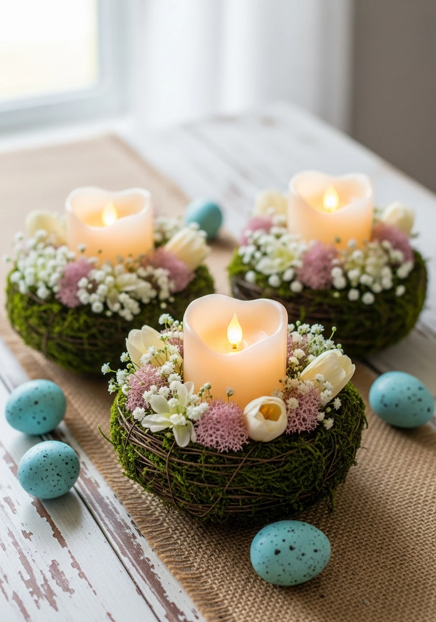 Floral Nest Candle Holders - 50 Farmhouse Easter Decor Ideas That Look High-End