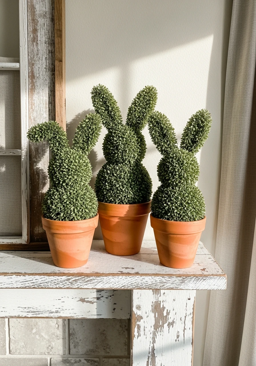 Bunny Topiary Clay Pots - 50 Farmhouse Easter Decor Ideas That Look High-End