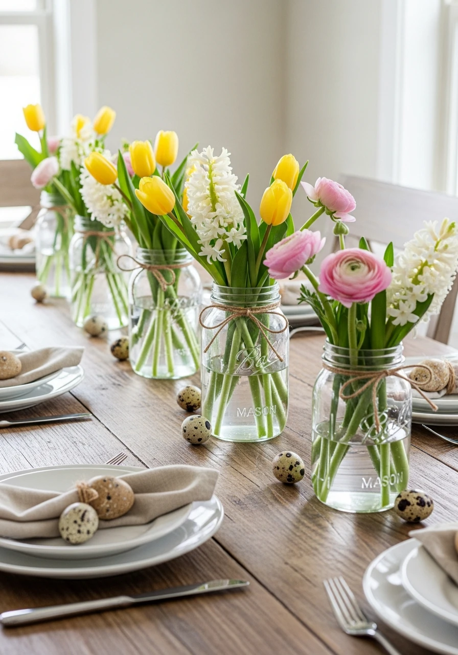 Mason Jar Flower Centerpiece - 50 Farmhouse Easter Decor Ideas That Look High-End