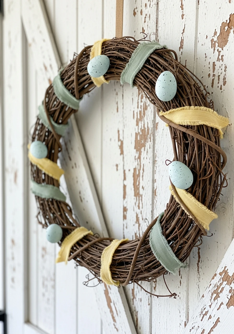 Simple Twig Pastel Wreath - 50 Farmhouse Easter Decor Ideas That Look High-End