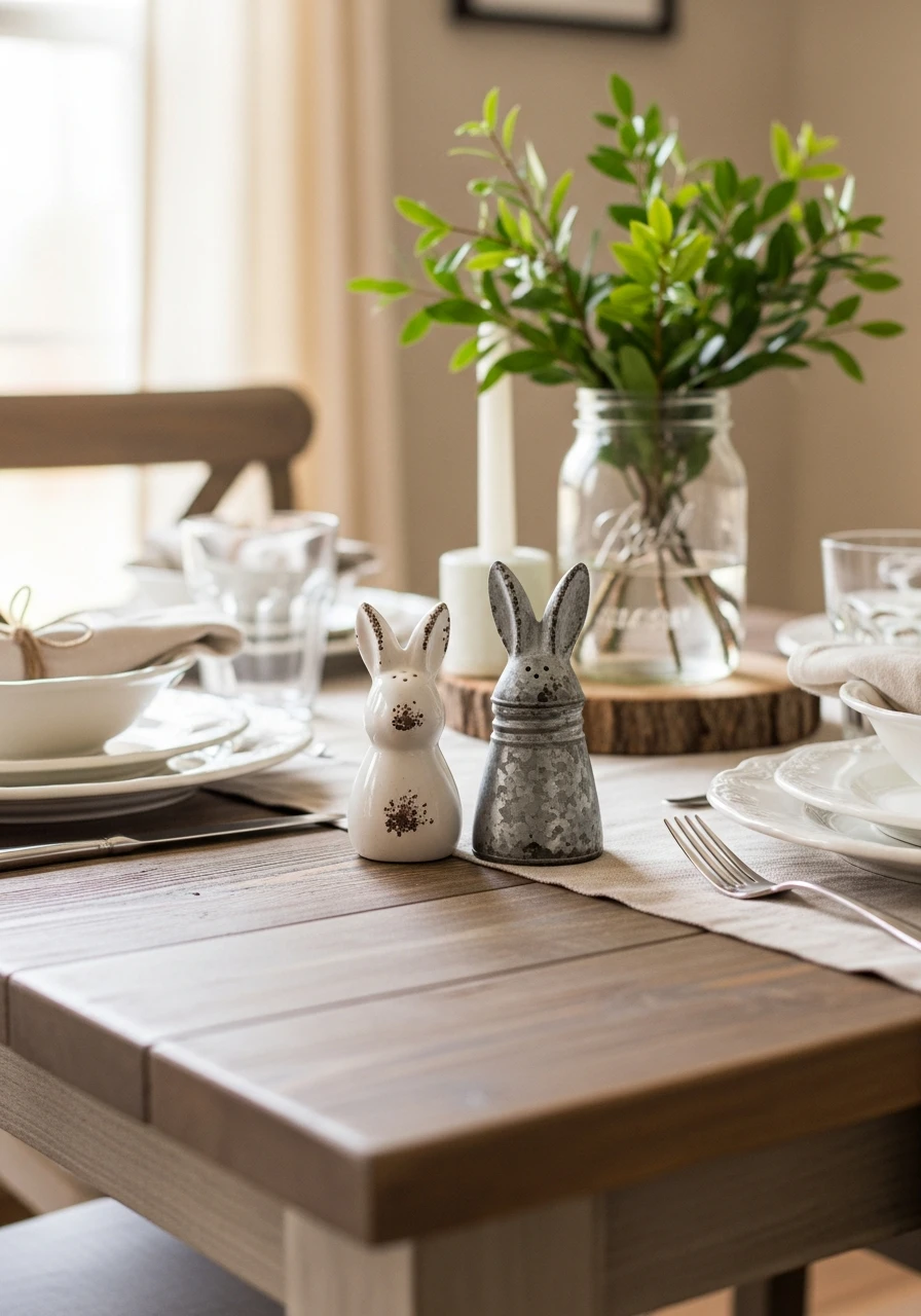 Bunny Salt Pepper Shakers - 50 Farmhouse Easter Decor Ideas That Look High-End