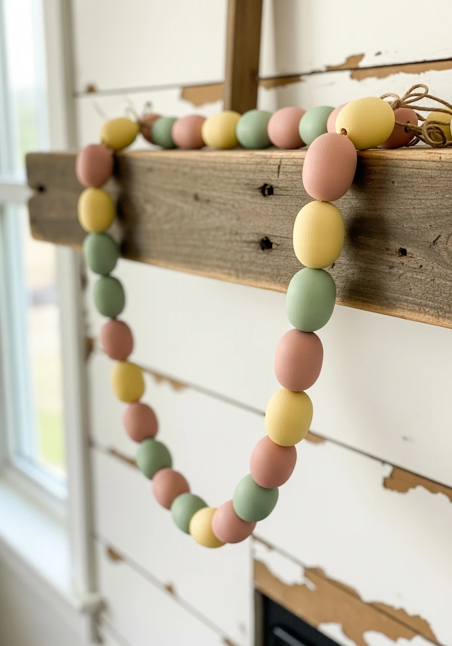 Painted Wooden Egg Garland - 50 Farmhouse Easter Decor Ideas That Look High-End