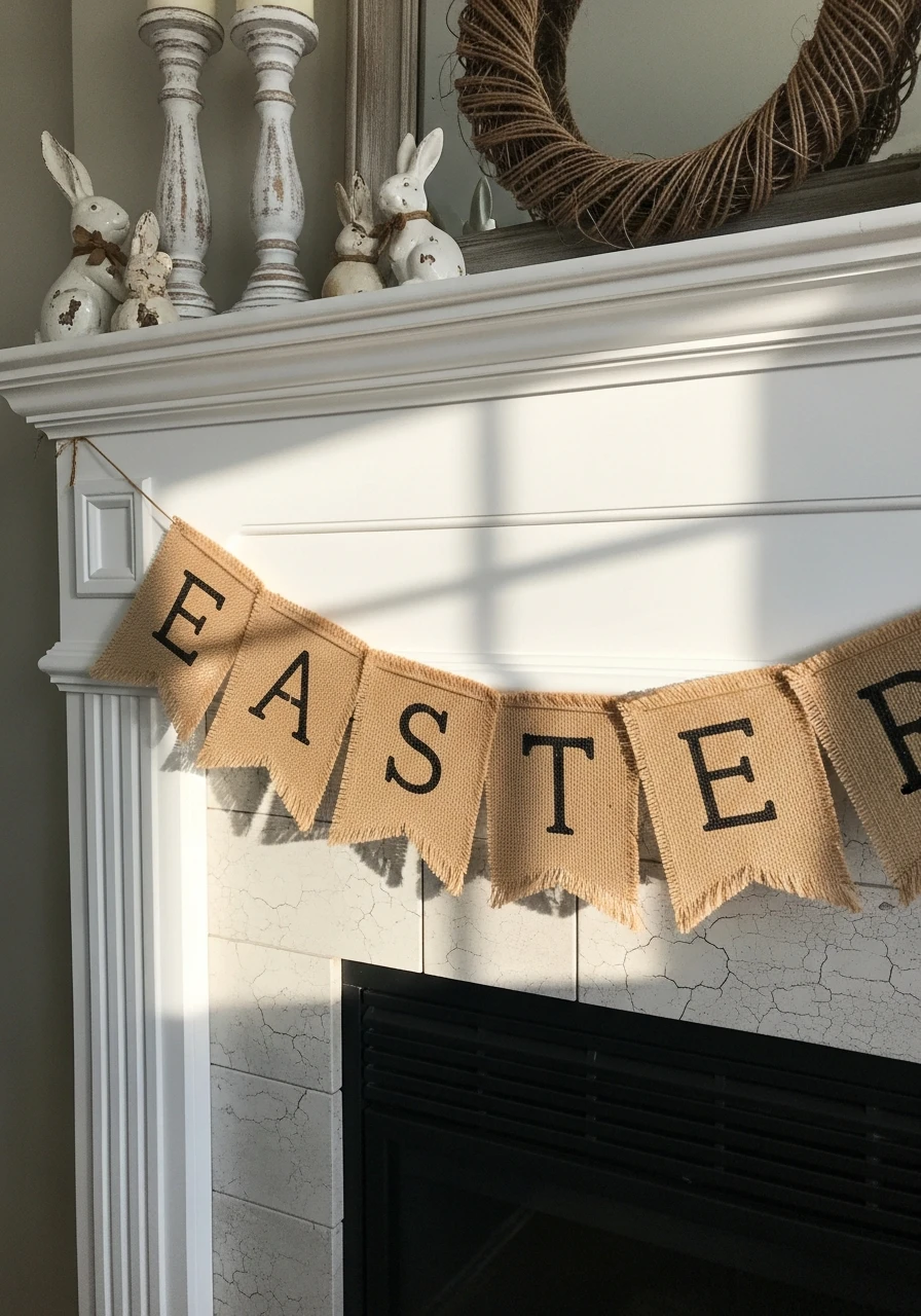 Burlap Easter Banner - 50 Farmhouse Easter Decor Ideas That Look High-End