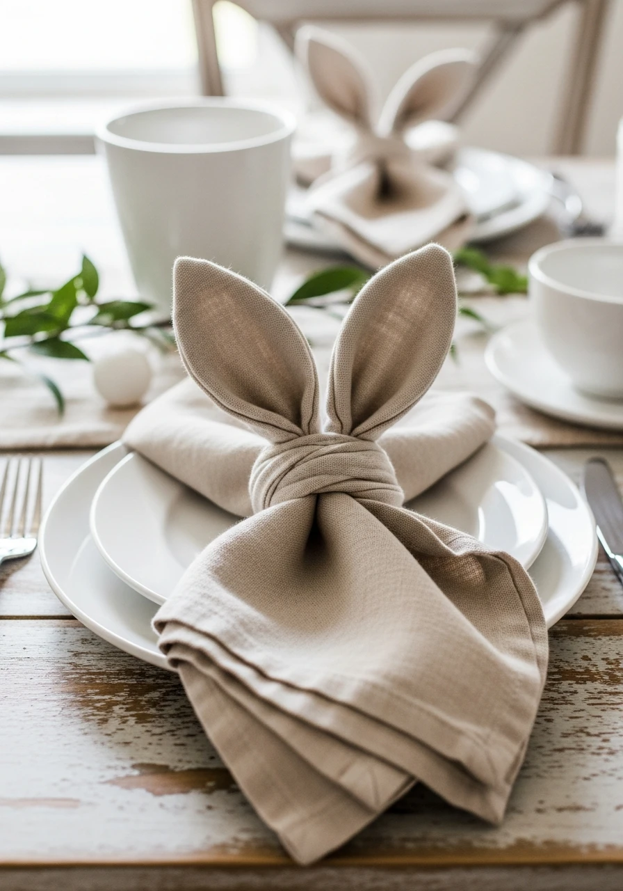 Bunny Ear Napkin Rings - 50 Farmhouse Easter Decor Ideas That Look High-End