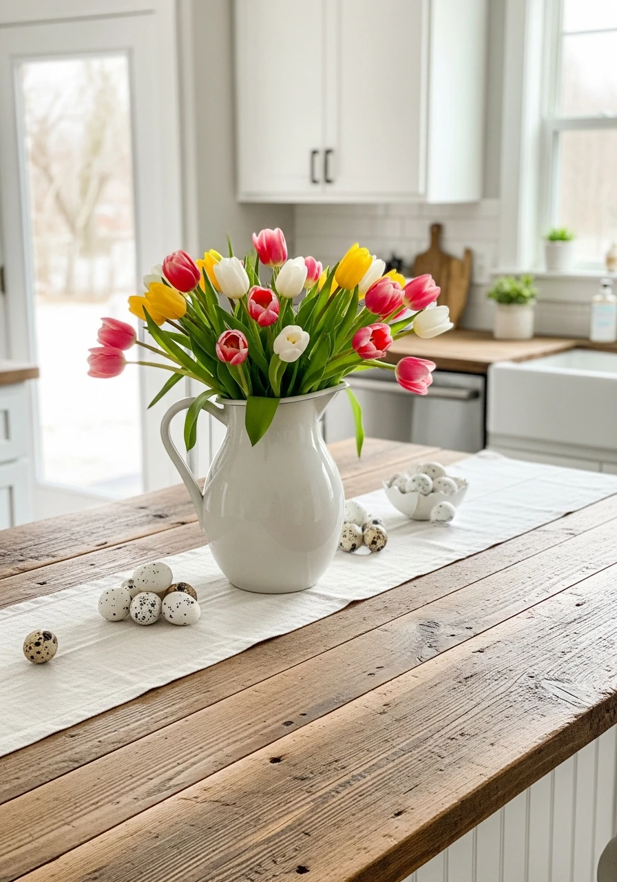 Pitcher With Spring Tulips - 50 Farmhouse Easter Decor Ideas That Look High-End