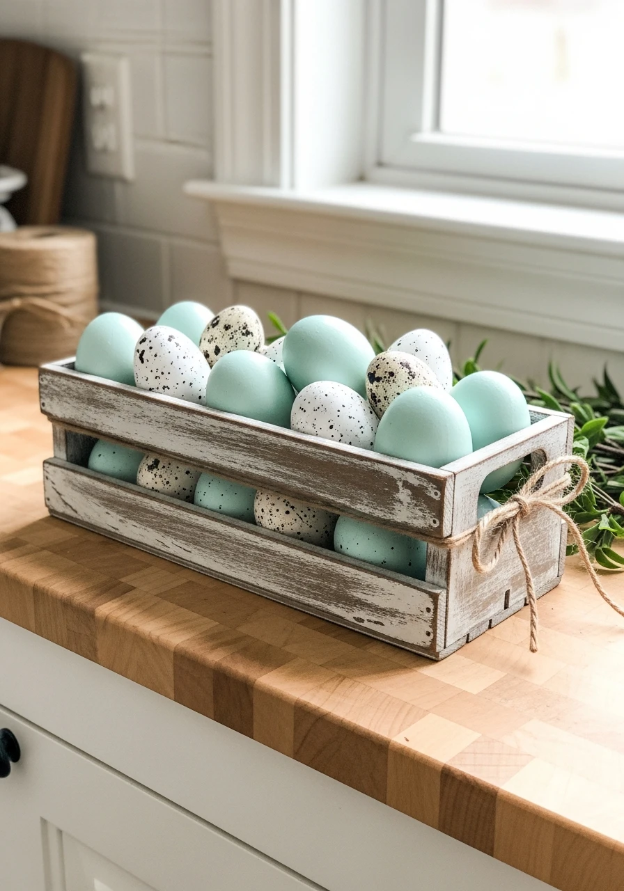 Wooden Egg Crate Display - 50 Farmhouse Easter Decor Ideas That Look High-End