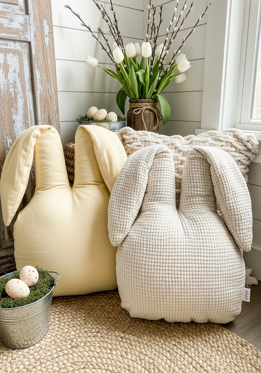Soft Bunny Kids Cushions - 50 Farmhouse Easter Decor Ideas That Look High-End