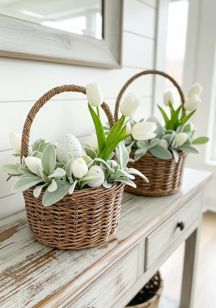 Floral Easter Baskets - 50 Farmhouse Easter Decor Ideas That Look High-End