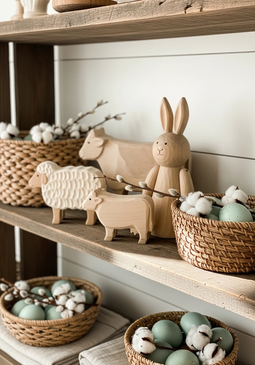 Wooden Farm Animal Toys - 50 Farmhouse Easter Decor Ideas That Look High-End