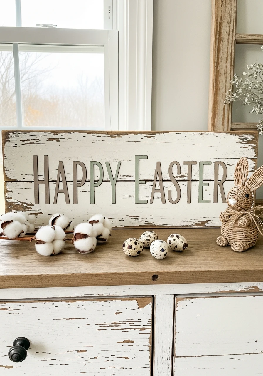 Distressed Easter Wood Sign - 50 Farmhouse Easter Decor Ideas That Look High-End