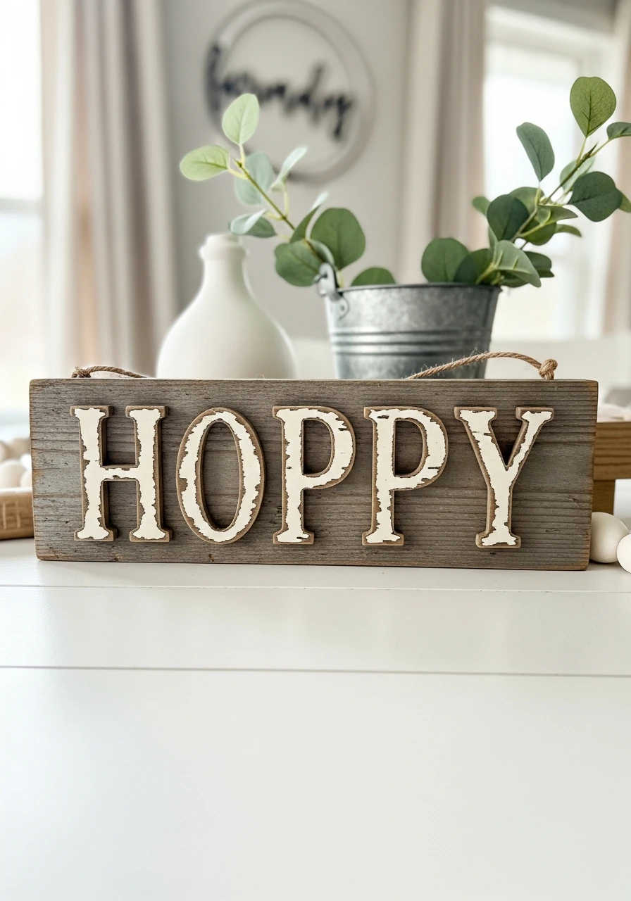 Distressed Easter Word Sign - 50 Farmhouse Easter Decor Ideas That Look High-End
