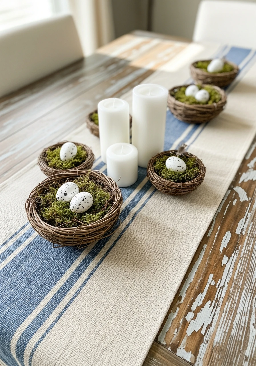 Grain Sack Table Runner - 50 Farmhouse Easter Decor Ideas That Look High-End