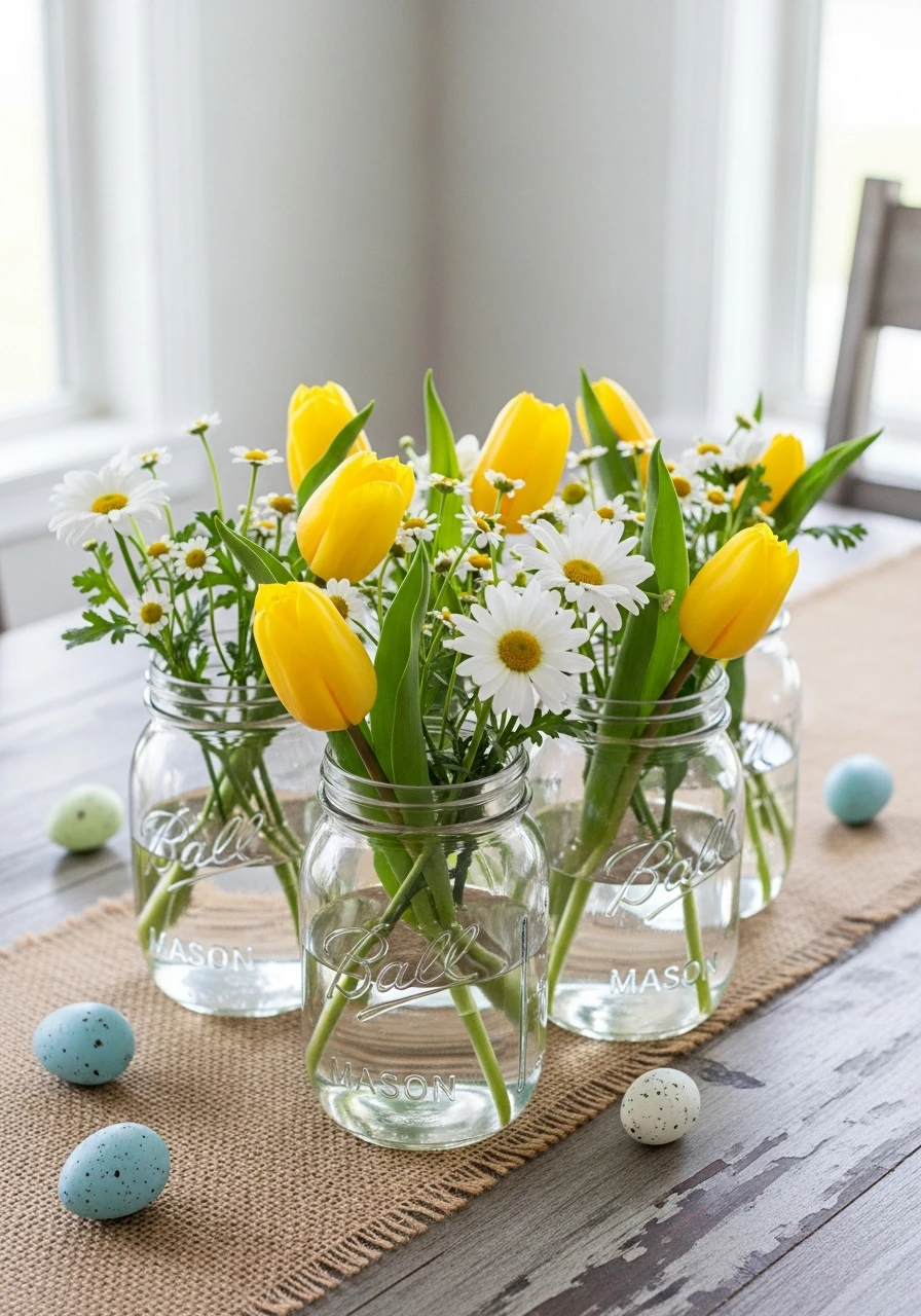 Mason Jar Spring Florals - 50 Farmhouse Easter Decor Ideas That Look High-End