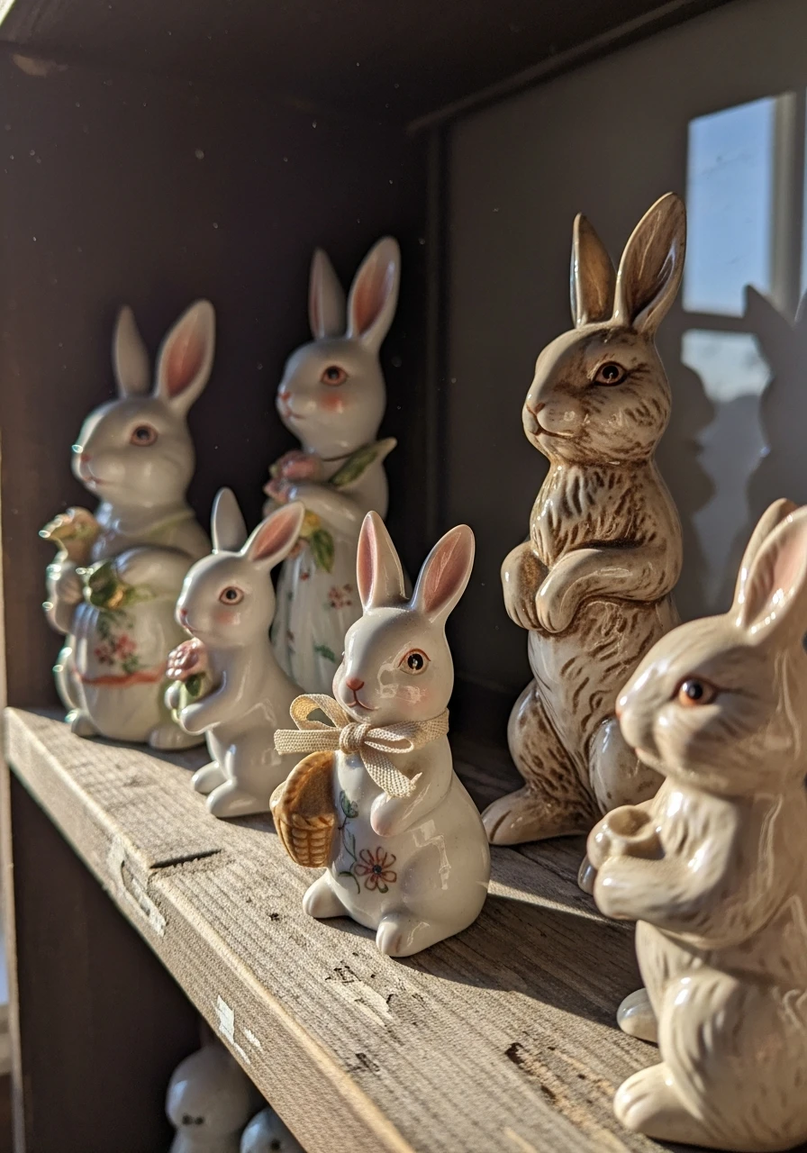 Vintage Rabbit Figurines - 50 Farmhouse Easter Decor Ideas That Look High-End