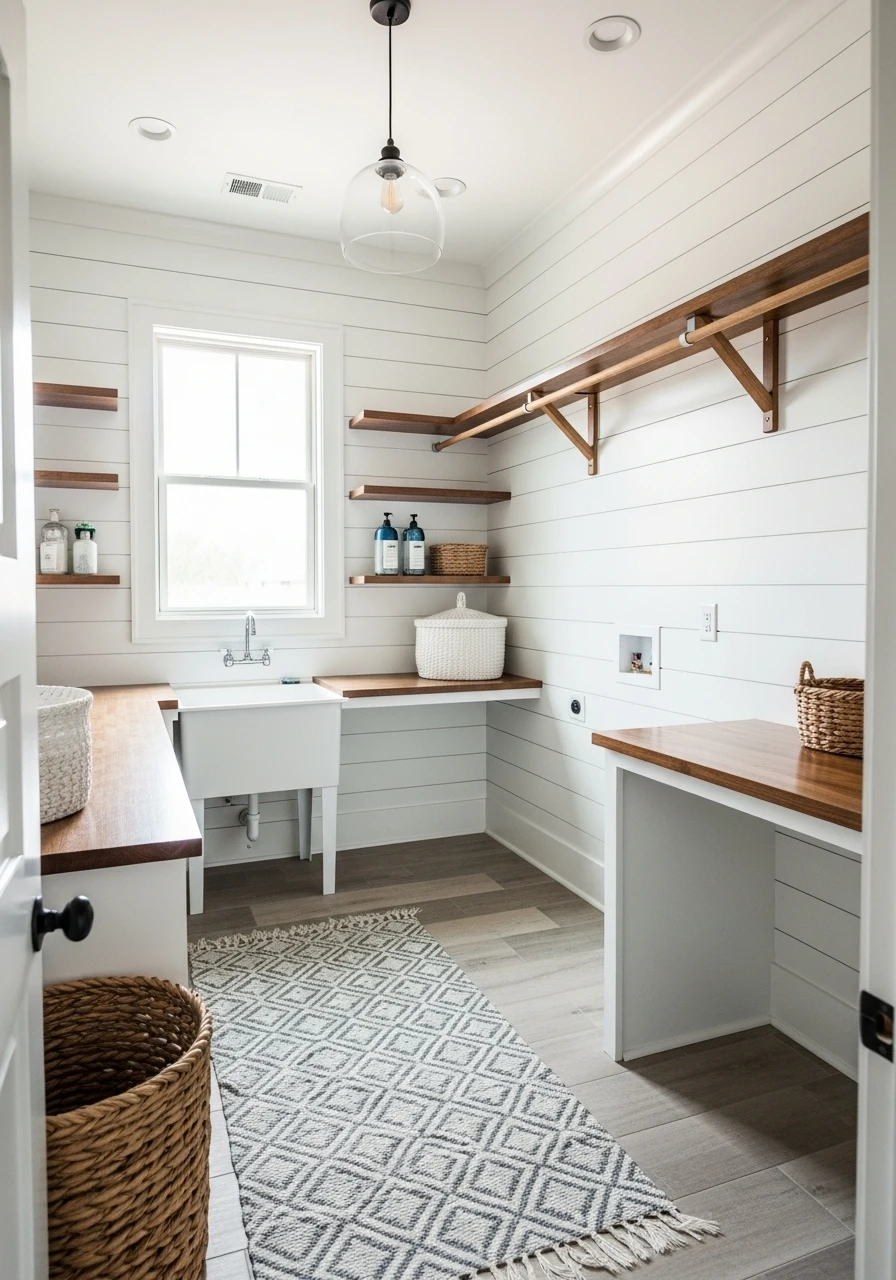 Shiplap Farmhouse Laundry Walls - 50 Budget Farmhouse Laundry Room Ideas That Work